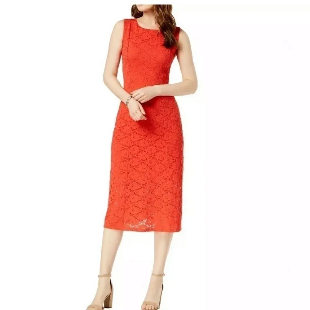 Alfani Lace Midi Dress in Cherry Bliss Color